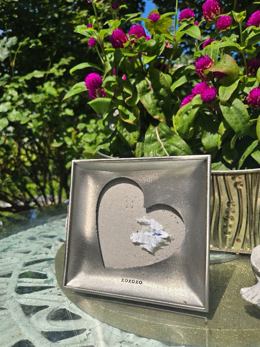 Modern Brushed Silver Square Picture Frame with Heart Shaped Window
